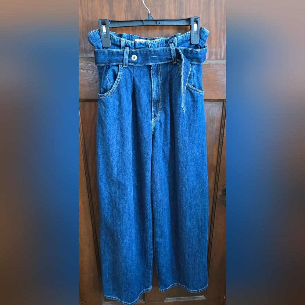 Zara Classic Blue Denim Jeans Wide Leg Bell Bottom Baggy Leg